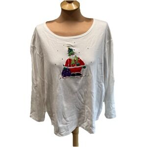 Quaker Factory Santa Claus Embroidered Christmas Shirt Holiday Party